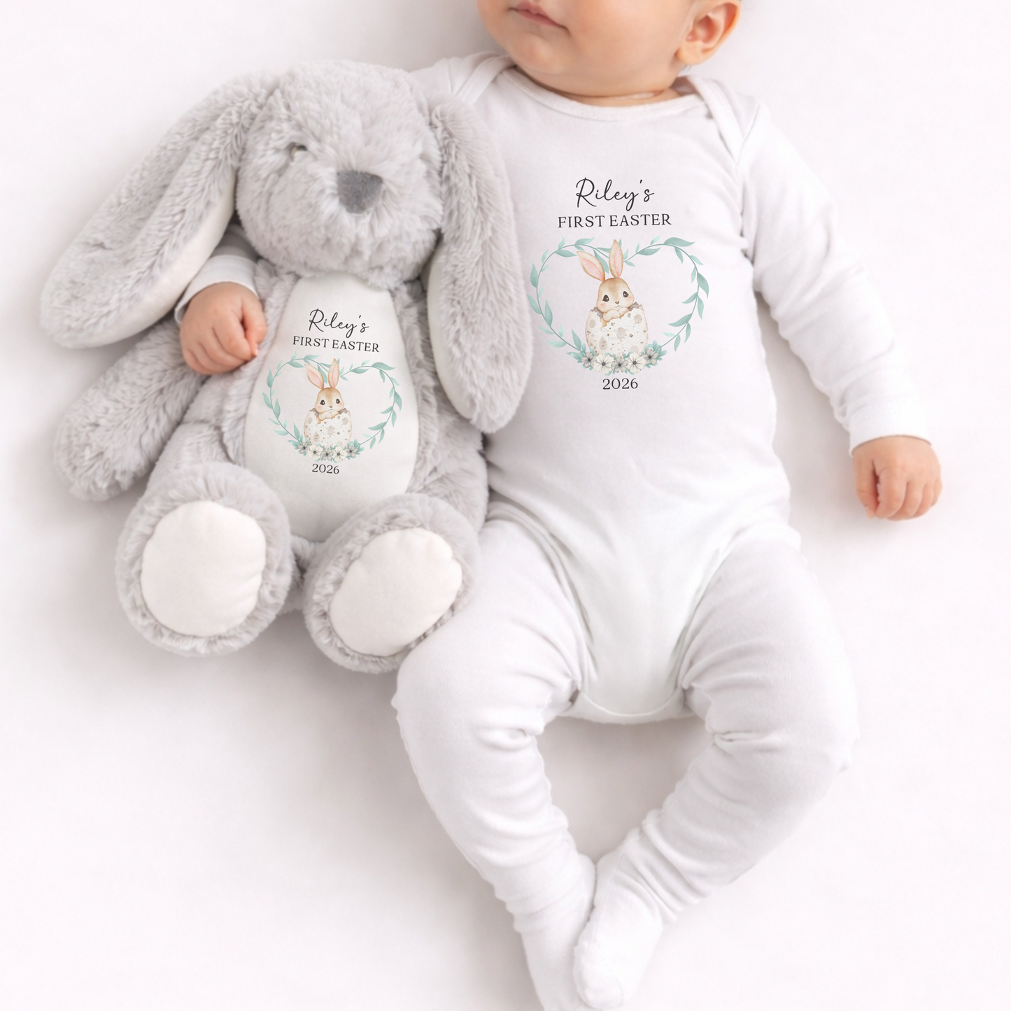 Personalised First Easter Sleepsuit & Bunny - Grey Rabbit