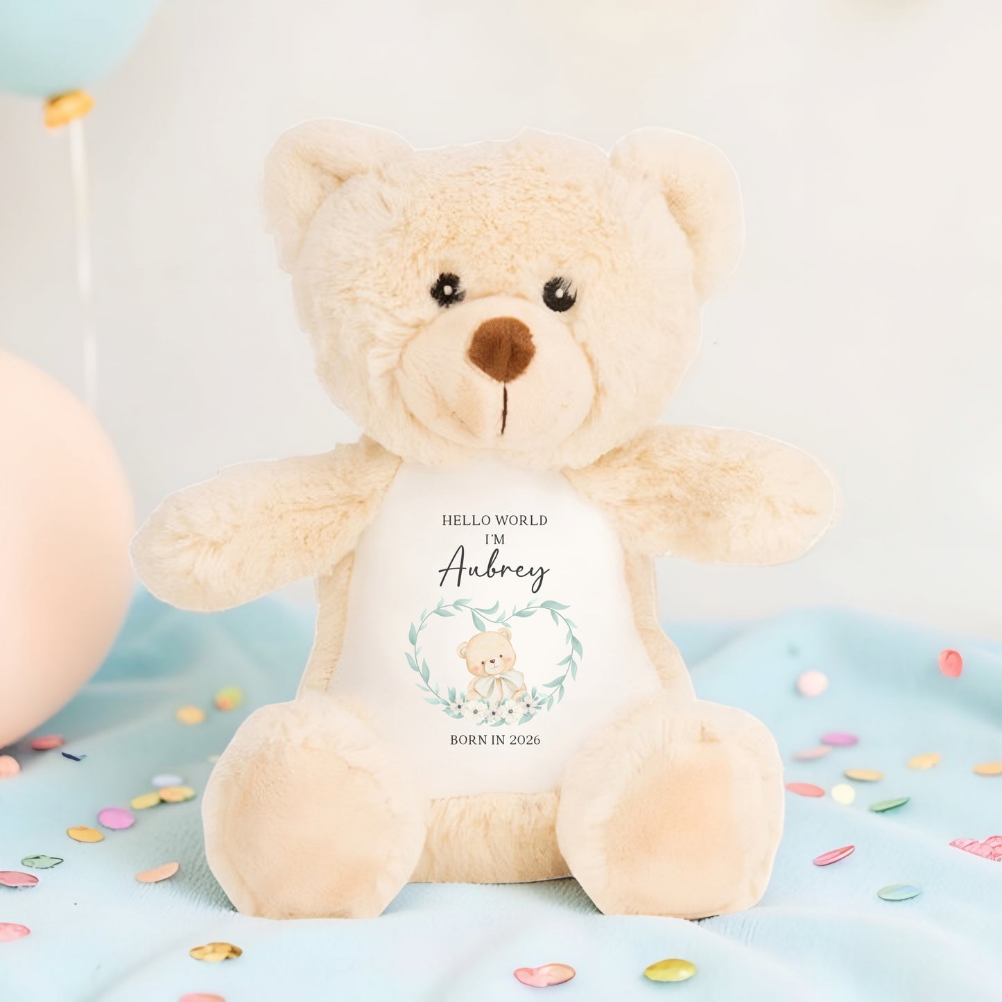 Personalised Hello World Sleepsuit and Bear Set - Neutral