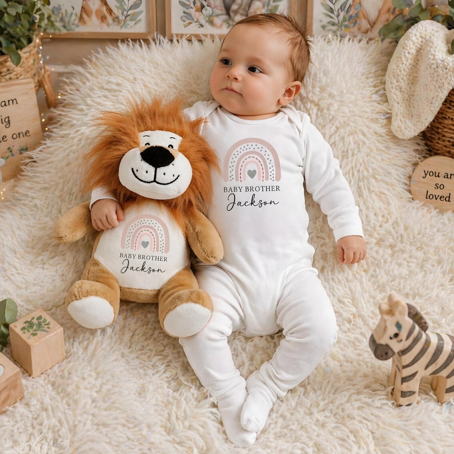 Personalised Lion Plush – Big Brother & Little Sister Keepsake
