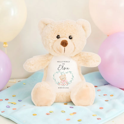 Personalised Hello World Sleepsuit and Bear Set - Pink