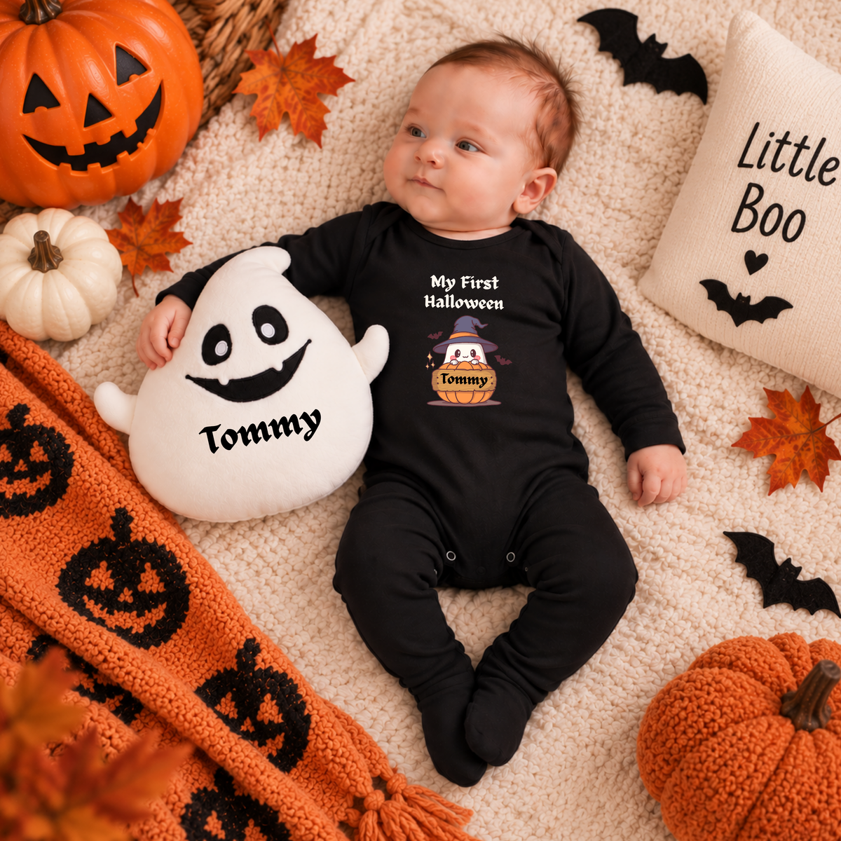 Personalised My First Halloween Sleepsuit and Ghost Plush Set