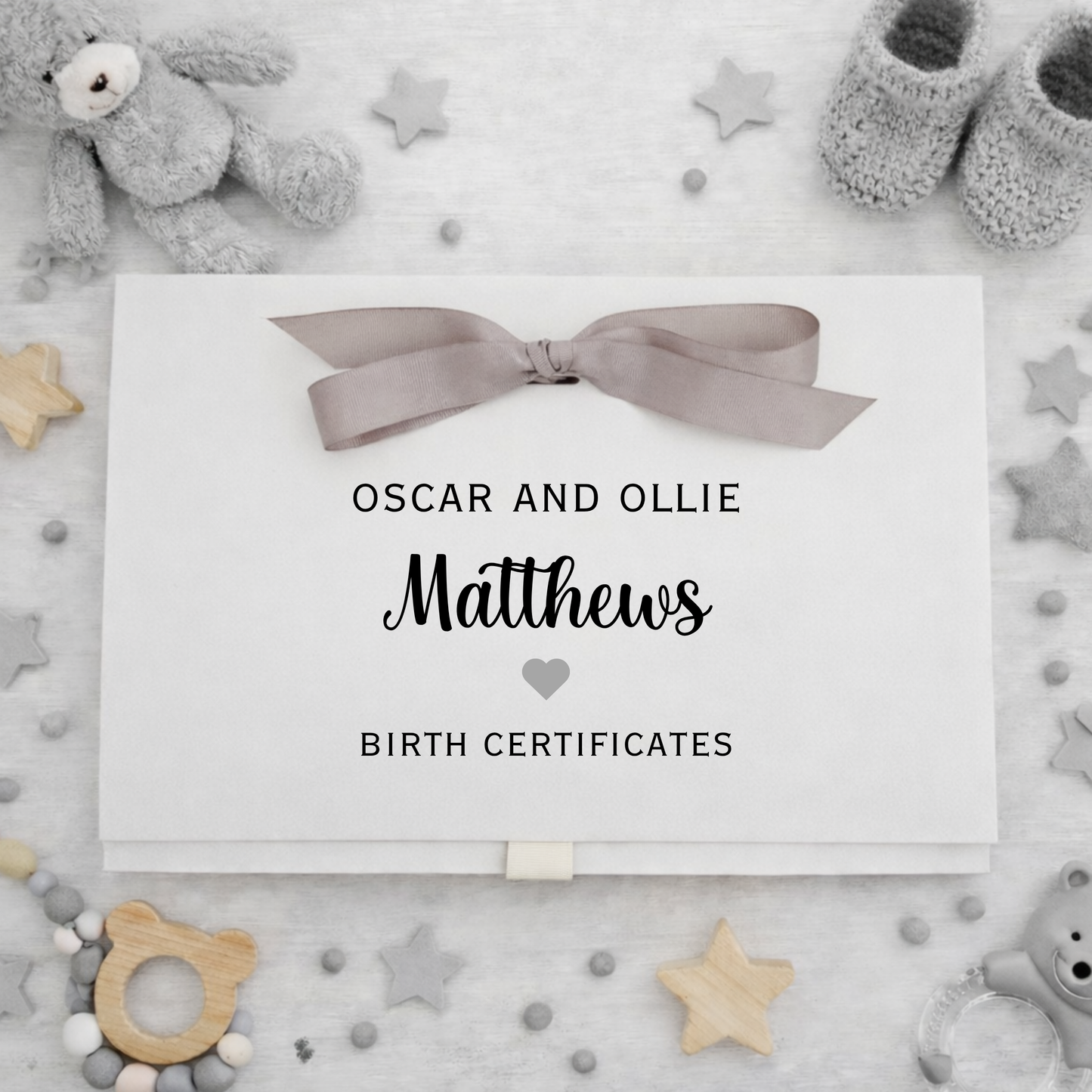 Personalised A4 Birth Certificate Folder - Grey