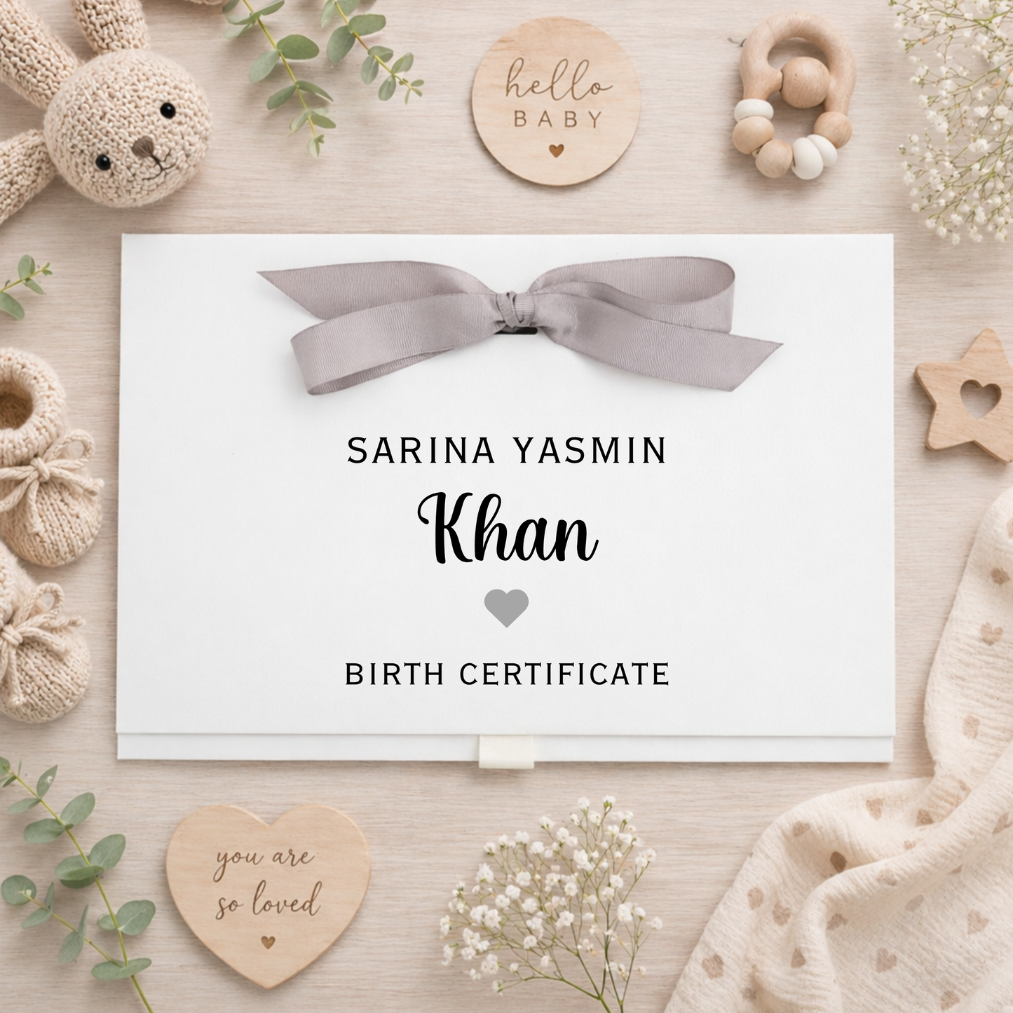 Personalised A4 Birth Certificate Folder - Grey