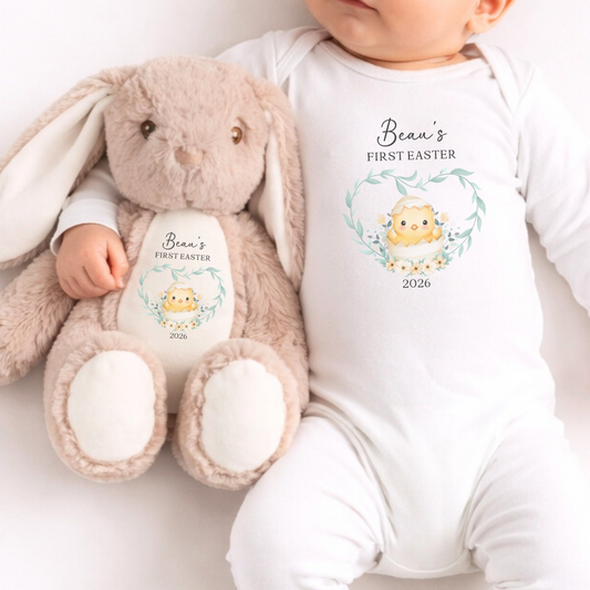 Personalised First Easter Sleepsuit & Bunny - Brown Chick