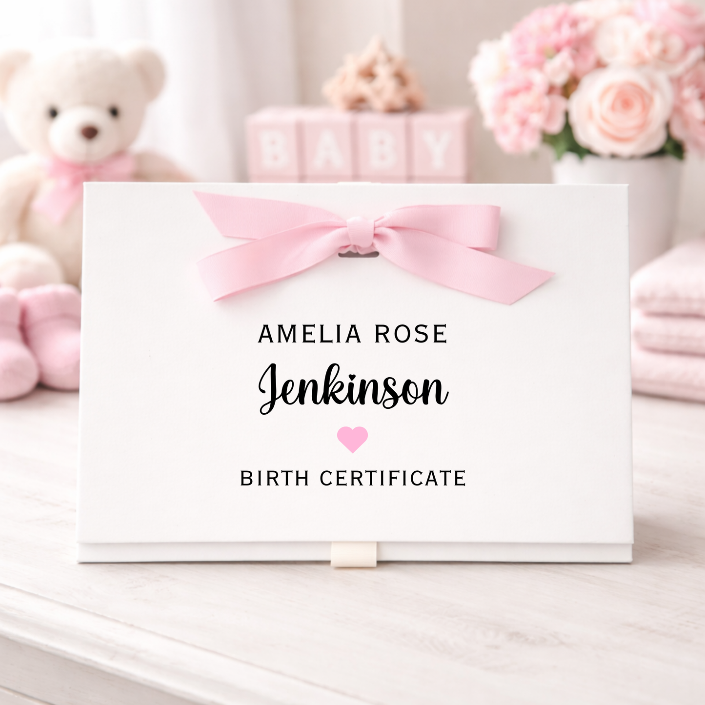 Personalised A4 Birth Certificate Folder - Pink
