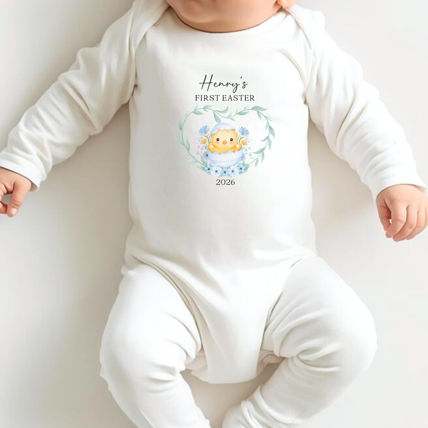 Personalised First Easter Sleepsuit & Bunny - Blue Chick